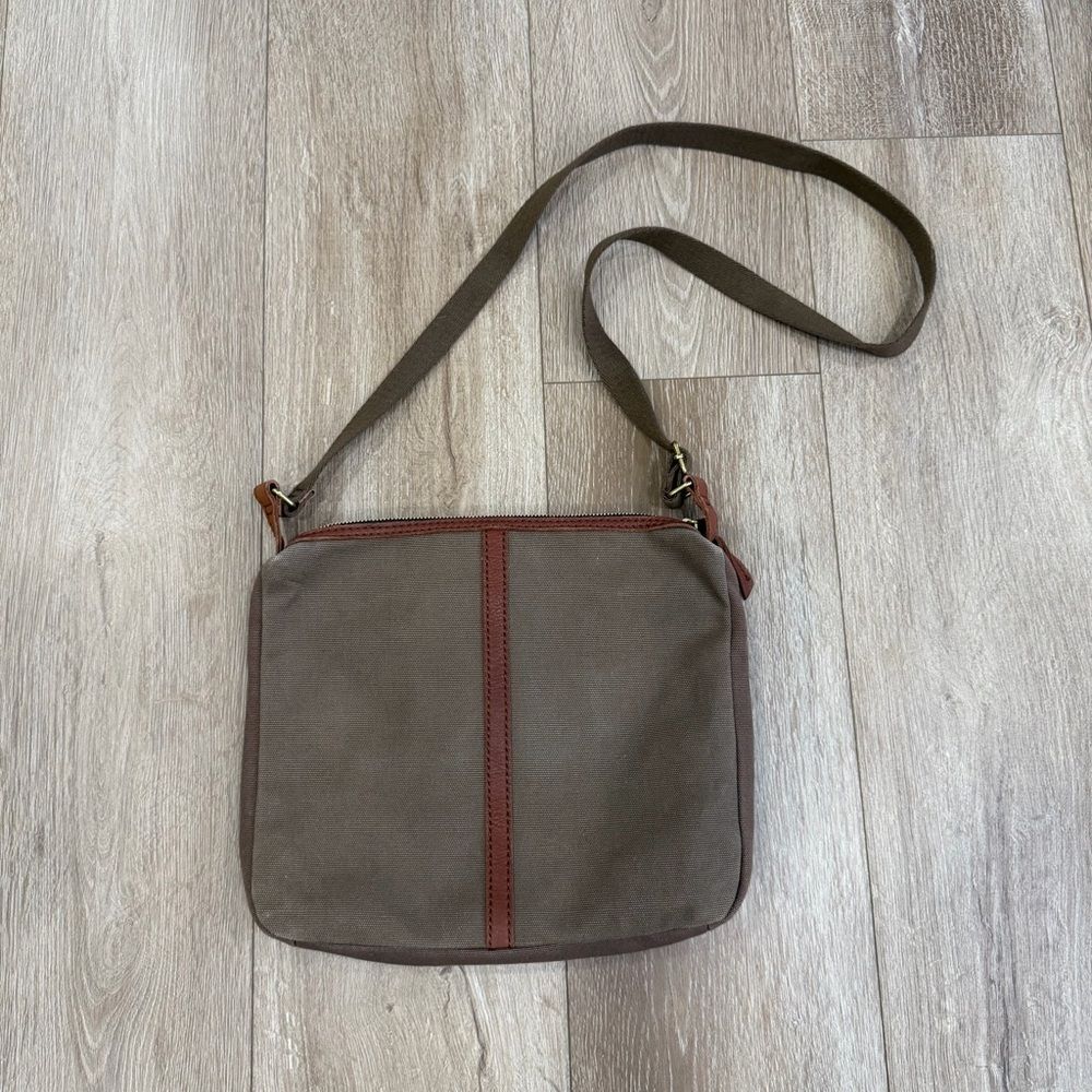Fossil Erin Canvas and Leather Top Zip Crossbody Handbag Adjustable Pink Brown - Picture 4 of 15